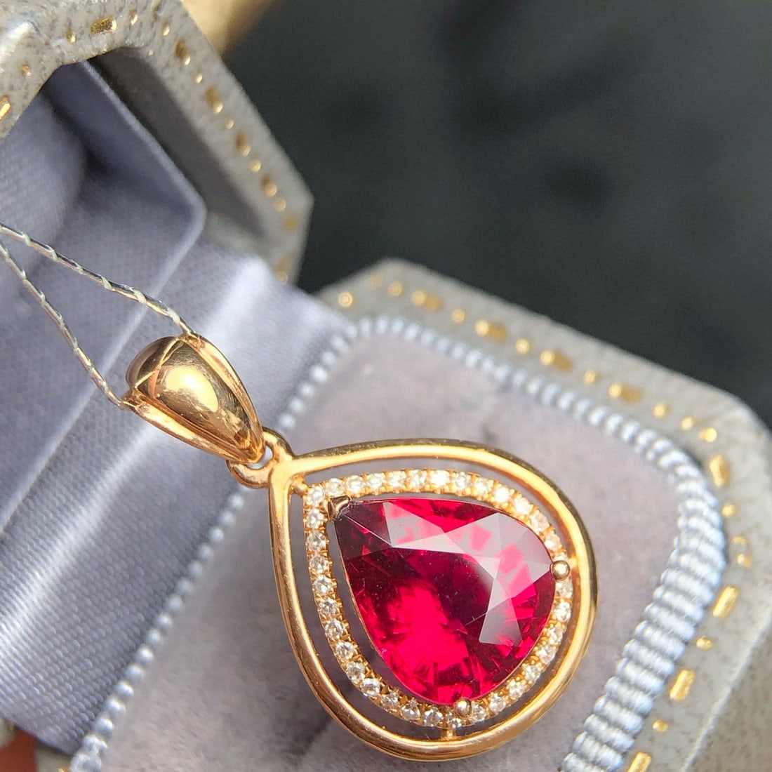 14k Gold 2.22 Ct Natural Tourmaline & Diamond Pendant( Without Chain ) - 3