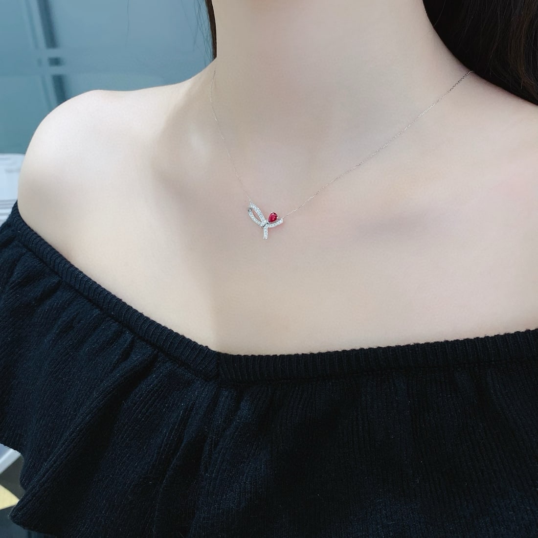 14k Gold 0.51 Ctw Vivid Red Natural Ruby & Diamond Necklace - 3