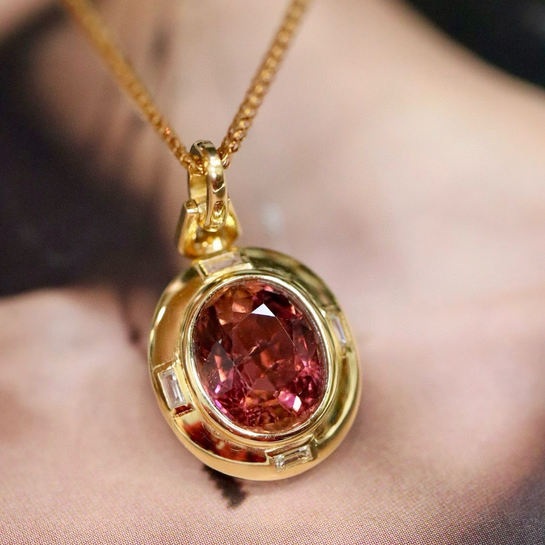 14k Gold 2.51 Ctw Natural Tourmaline & Diamond Pendant( Without Chain ) - 2