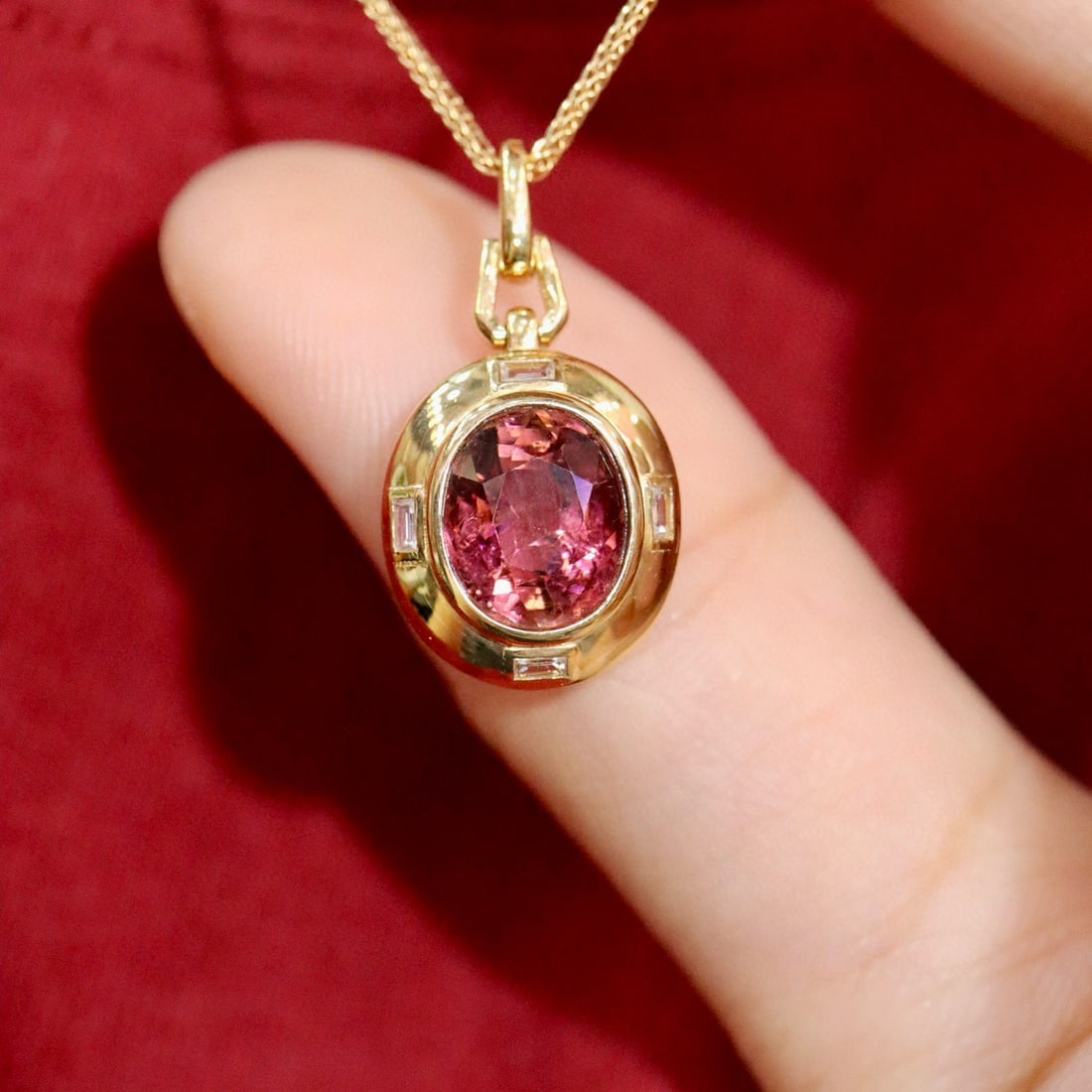 14k Gold 2.51 Ctw Natural Tourmaline & Diamond Pendant( Without Chain ) - 3