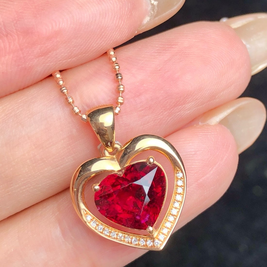 14k Gold 3.40 Ct Natural Tourmaline & Diamond Pendant( Without Chain ) - 2