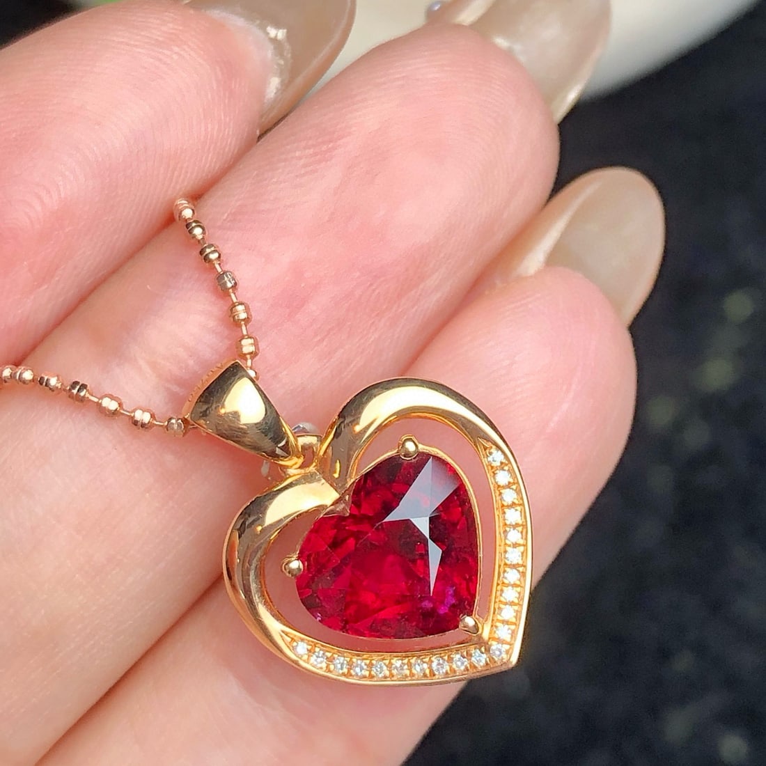 14k Gold 3.40 Ct Natural Tourmaline & Diamond Pendant( Without Chain ) - 4