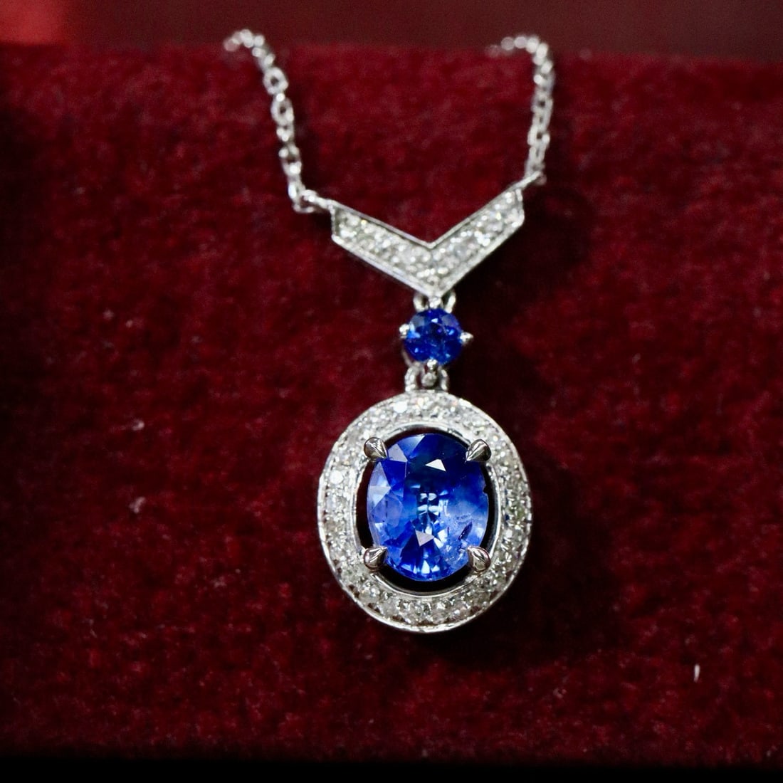 14k Gold 0.94 Ctw Natural Sapphire & Diamond Necklace - 3