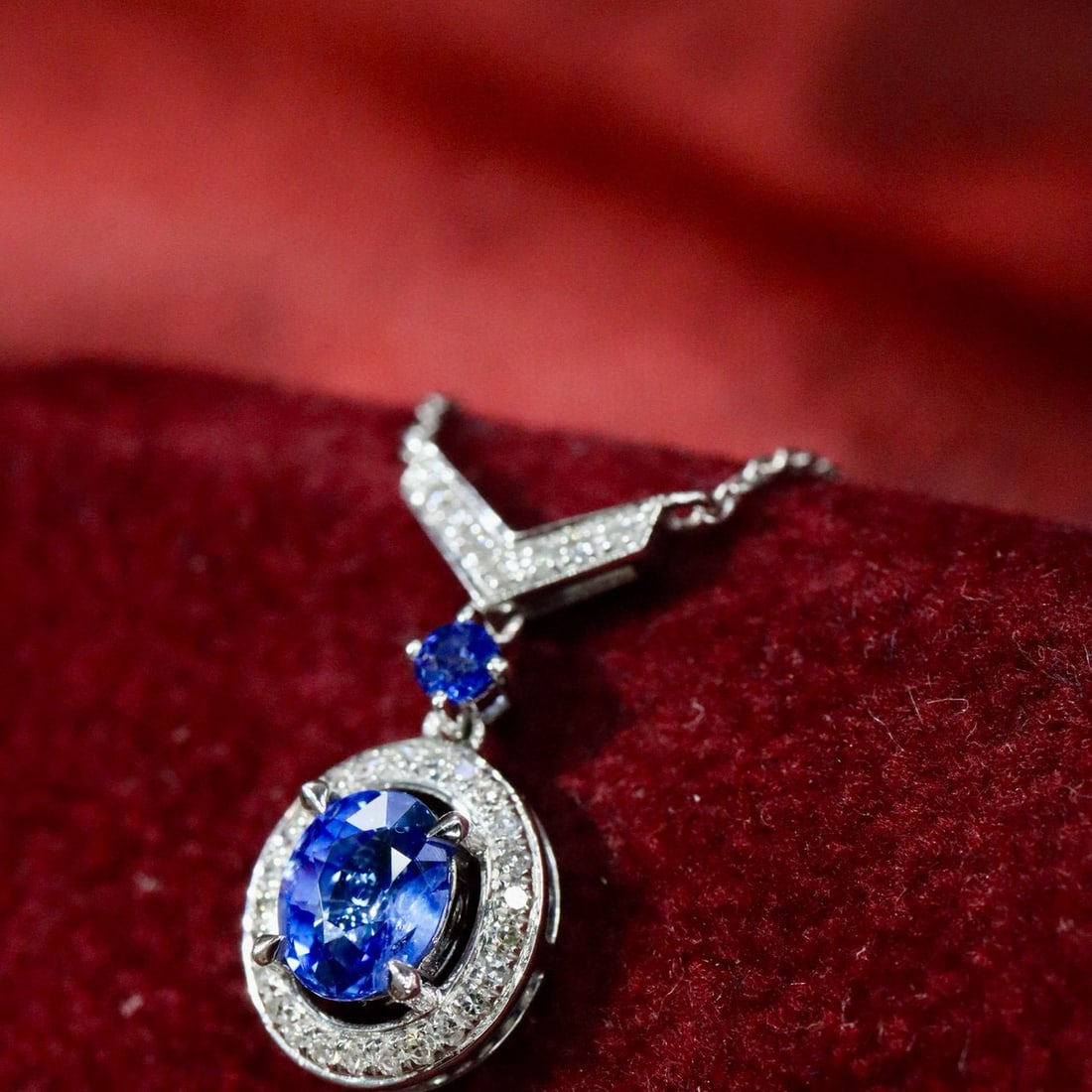 14k Gold 0.94 Ctw Natural Sapphire & Diamond Necklace - 5