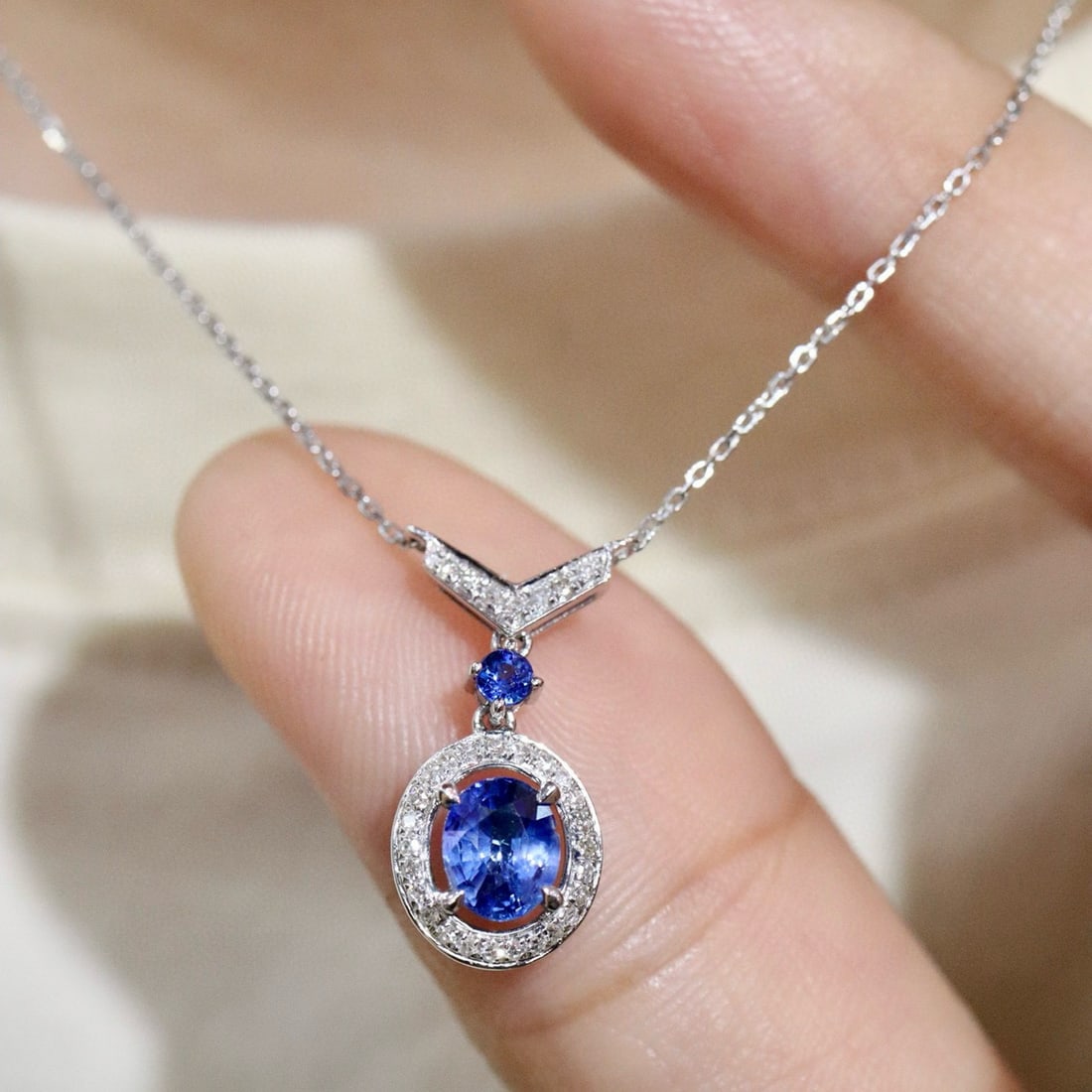 14k Gold 0.94 Ctw Natural Sapphire & Diamond Necklace - 6
