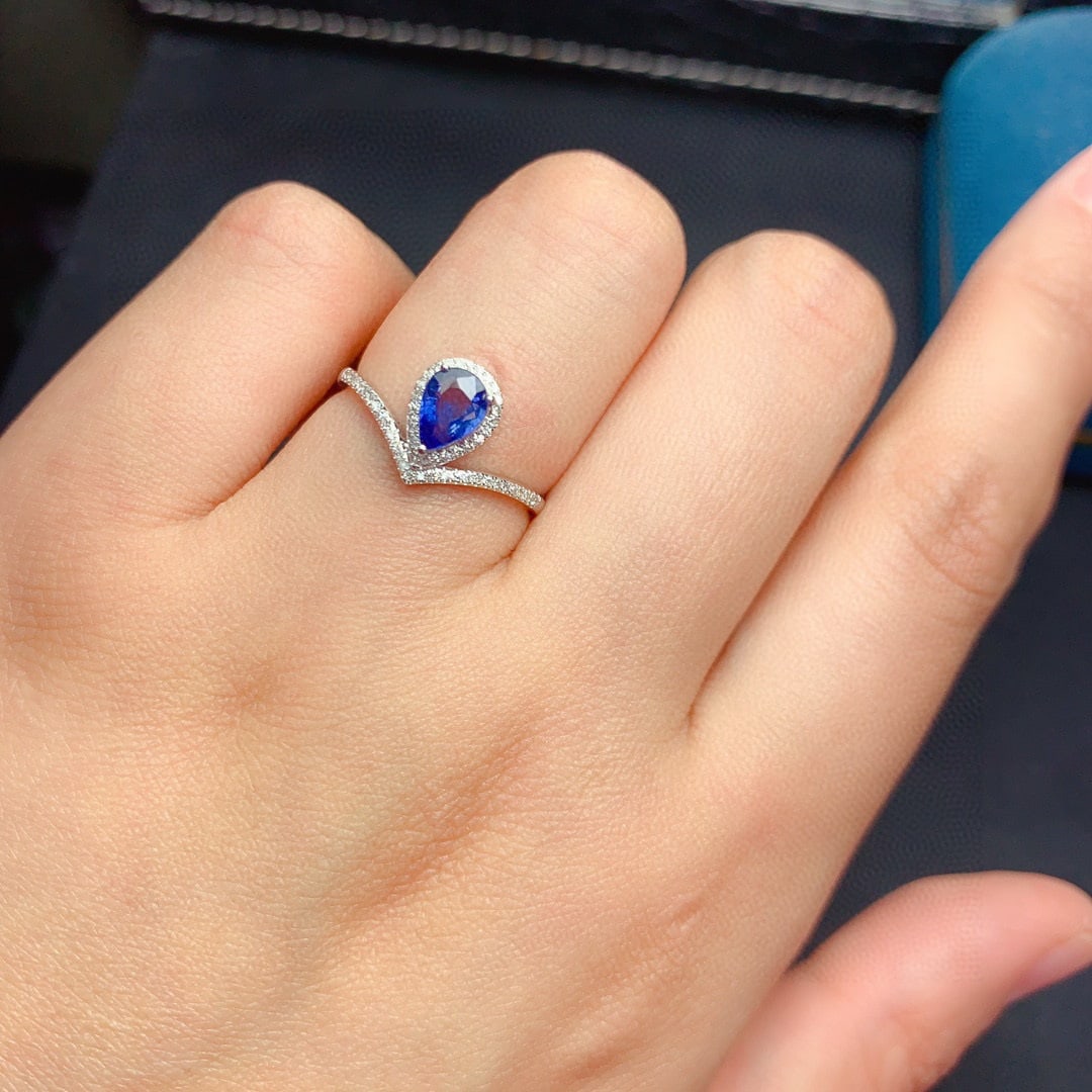 14k Gold 0.72 Ct Natural Sapphire & Diamond Ring - 3