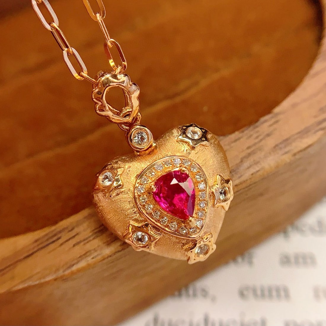 14k Gold 0.45 Ct Natural Ruby & Diamond Pendant( Without Chain ) - 7
