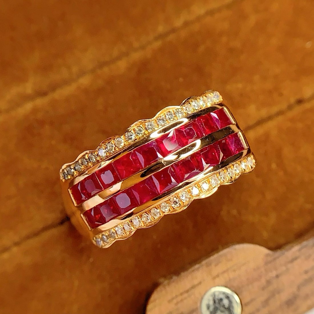 14k Gold 2.2 Ct Natural Ruby & Diamond Ring: Ref:230998126 // gold content:14k gold // ring size:7. 25us // // main gemstone:ruby // shape:princess // carat weight:2. 2ct // color:red // treatment:natural // // adjacent gemstone 2 : diamond //