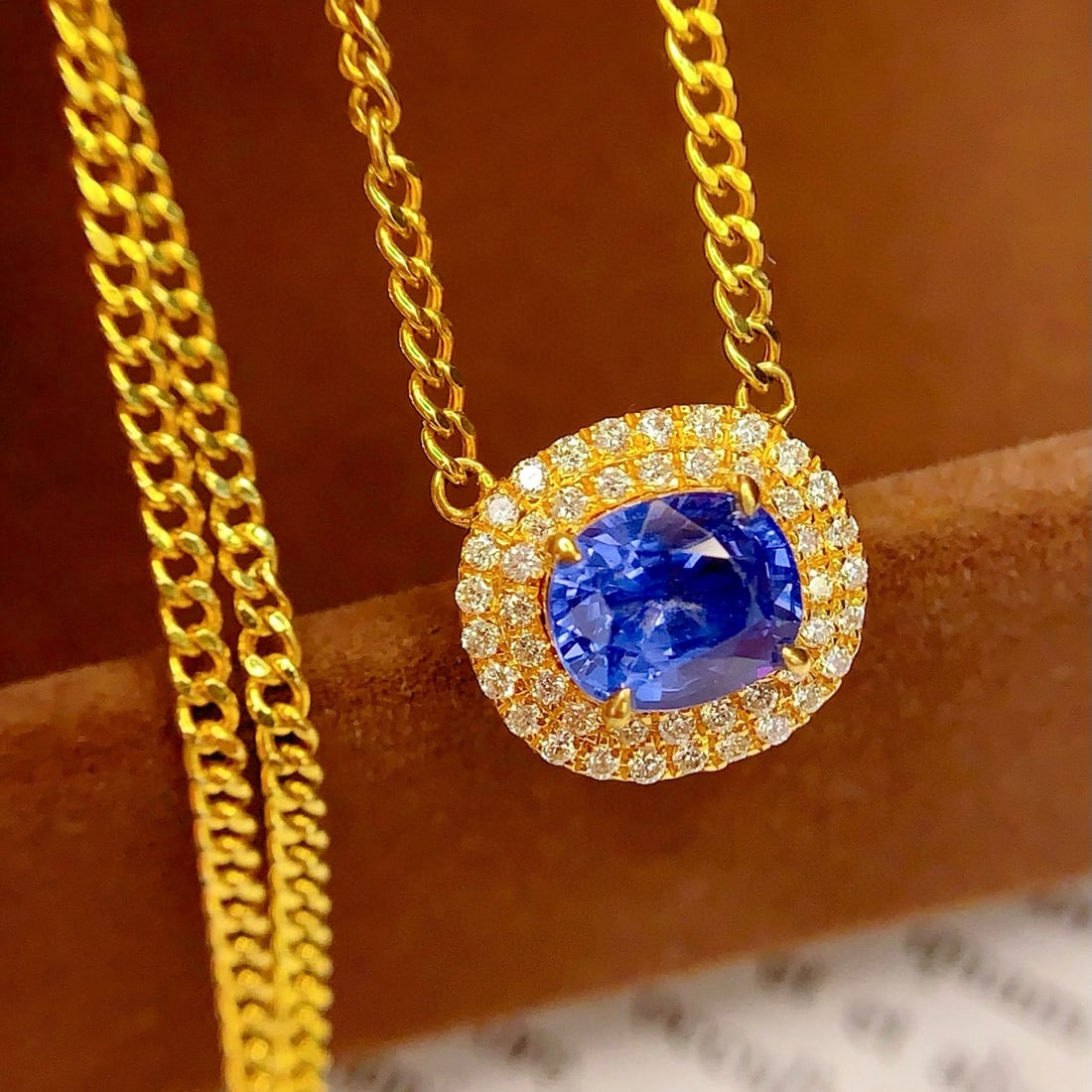 14k Gold 2 Ct Natural Sapphire & Diamond Necklace - 3