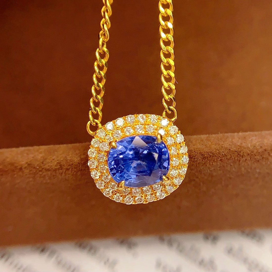 14k Gold 2 Ct Natural Sapphire & Diamond Necklace - 4