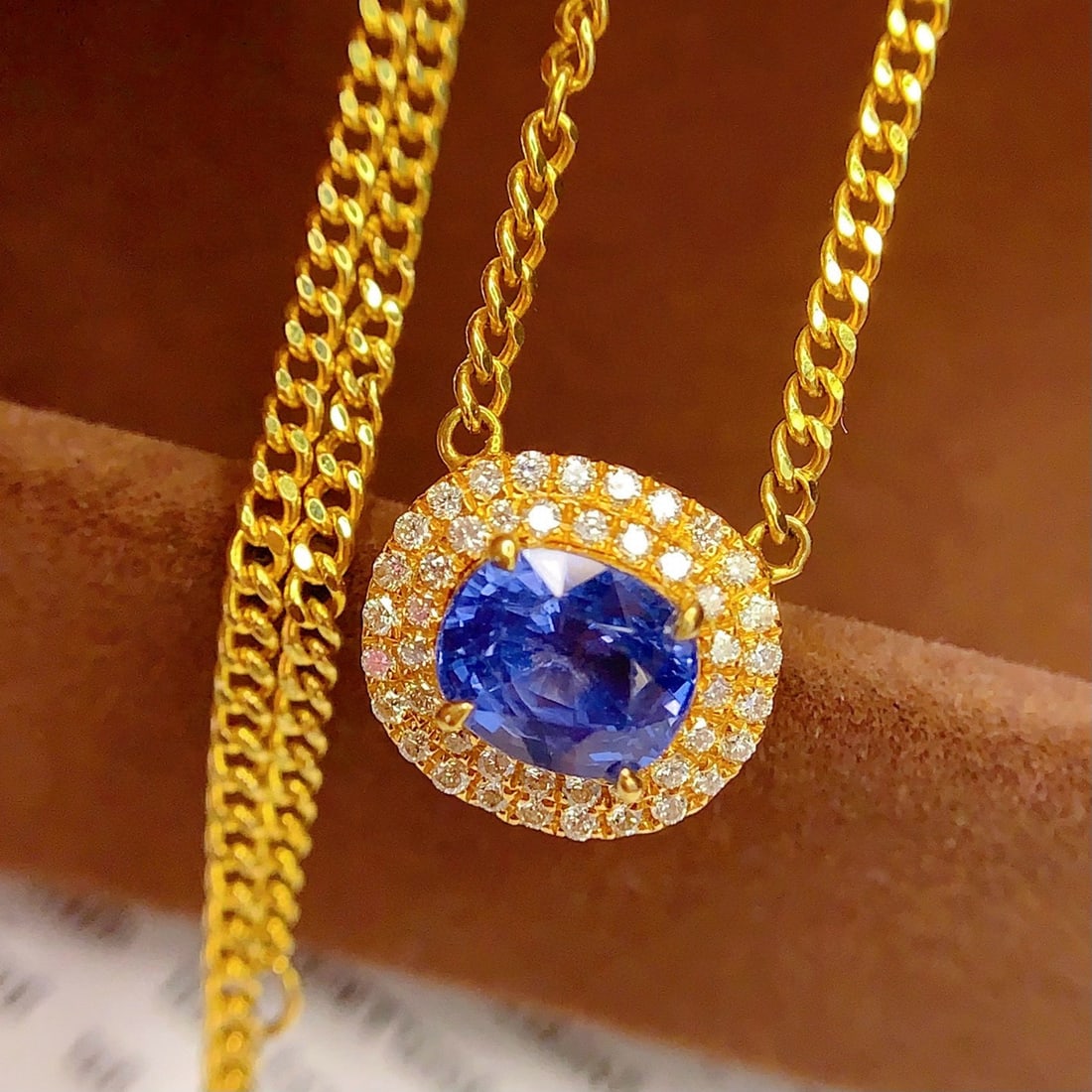 14k Gold 2 Ct Natural Sapphire & Diamond Necklace - 5