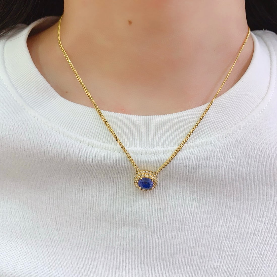 14k Gold 2 Ct Natural Sapphire & Diamond Necklace - 6