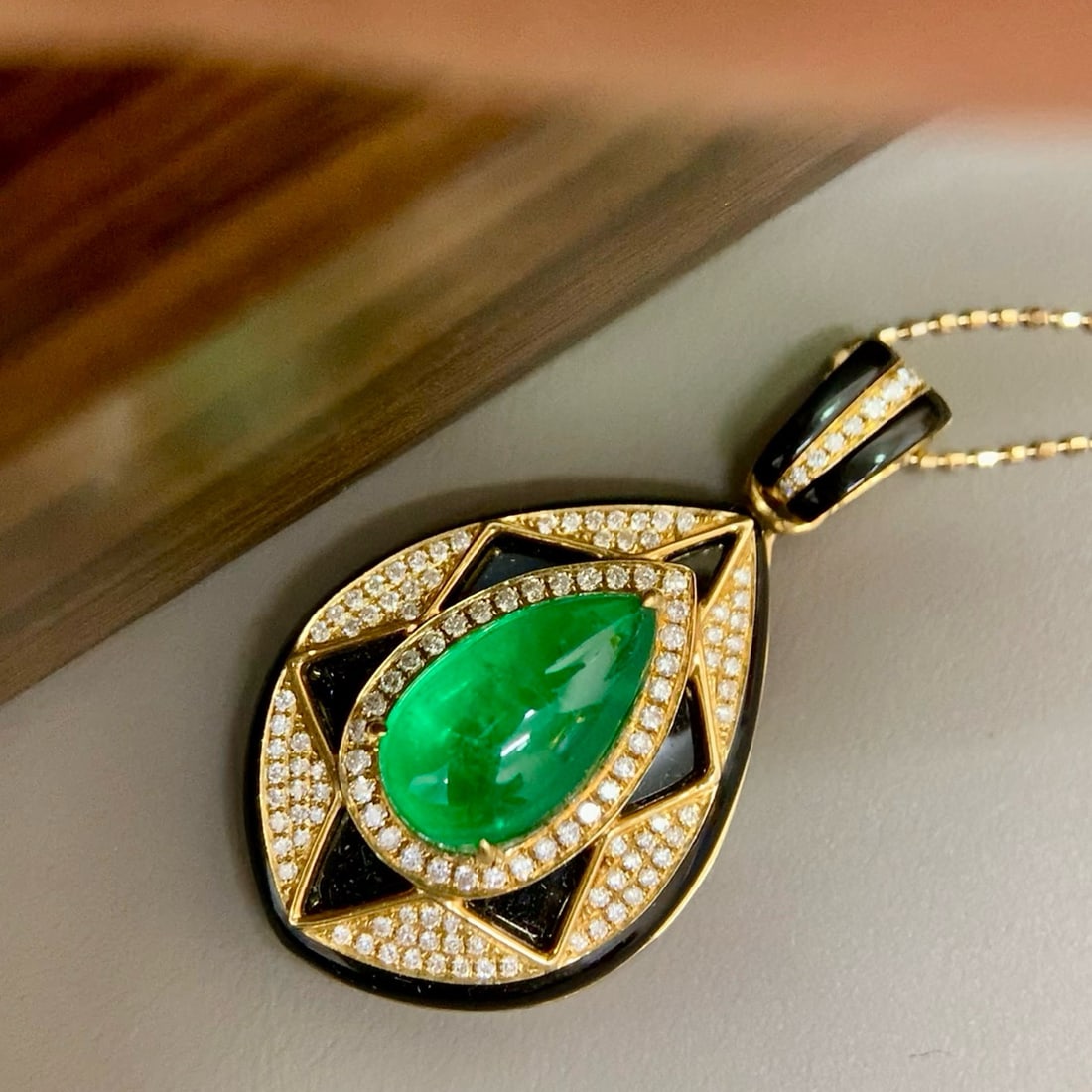 14k Gold 4.49 Ctw Vivid Green Natural Emerald & Diamond Pendant( Without Chain ) - 3