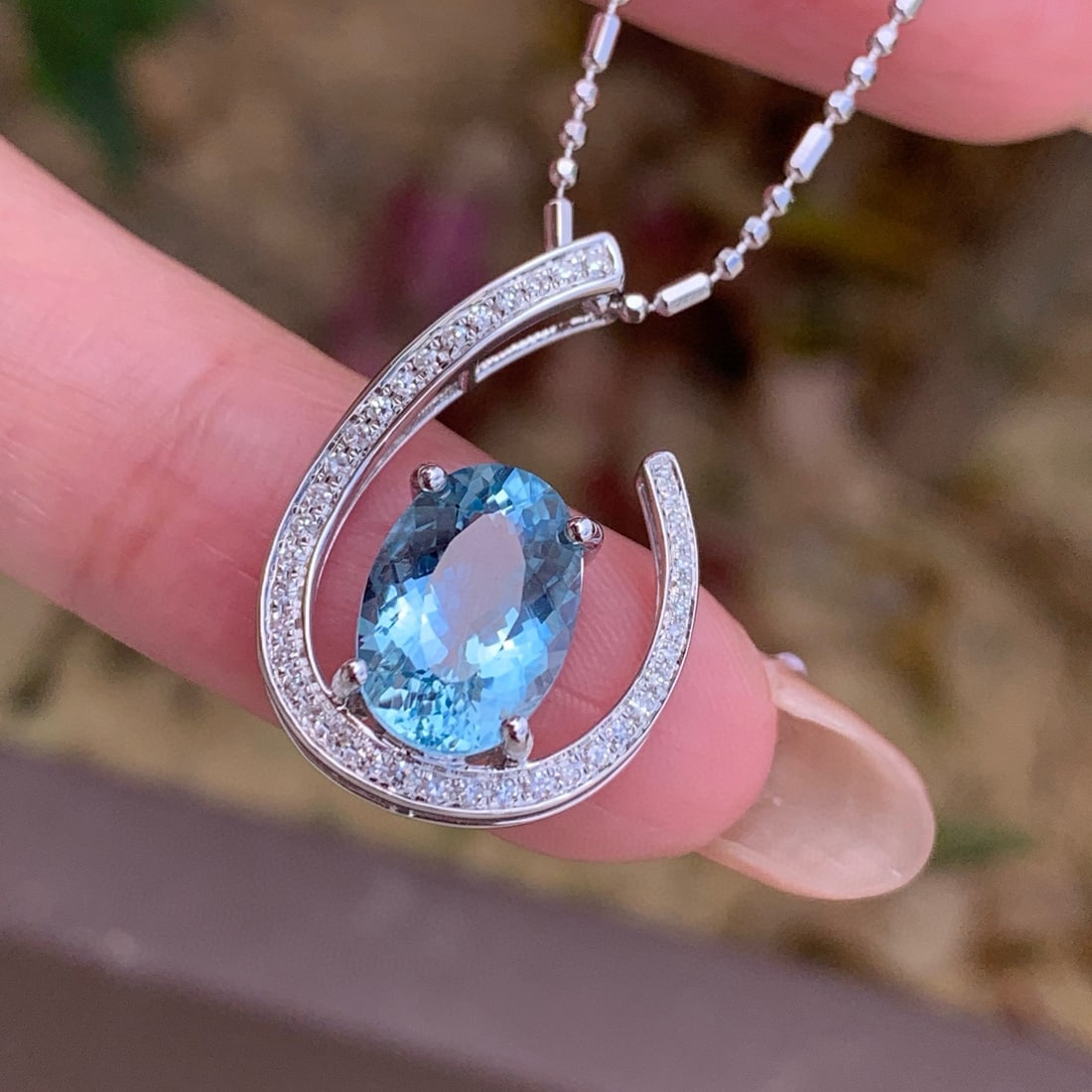 14k Gold 2.75 Ct Natural Aquamarine & Diamond Pendant( Without Chain ) - 2