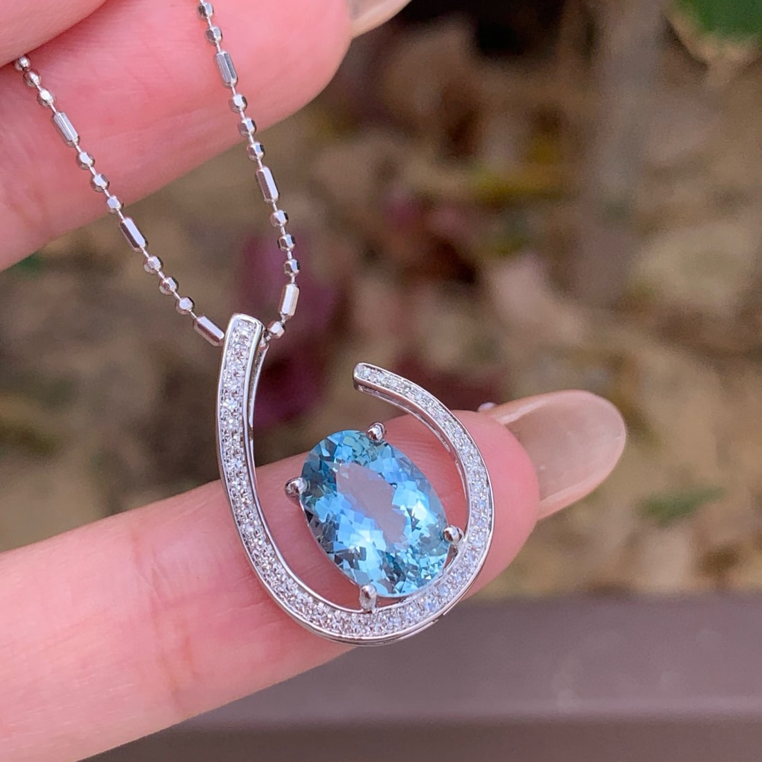 14k Gold 2.75 Ct Natural Aquamarine & Diamond Pendant( Without Chain ) - 4