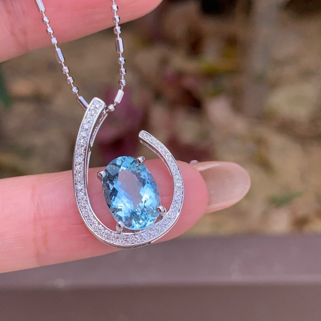 14k Gold 2.75 Ct Natural Aquamarine & Diamond Pendant( Without Chain ) - 5
