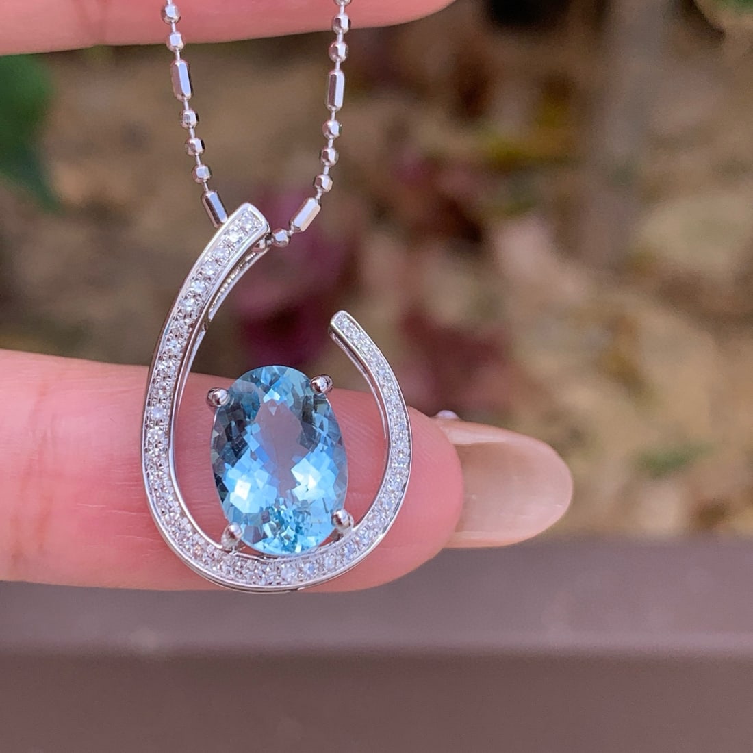 14k Gold 2.75 Ct Natural Aquamarine & Diamond Pendant( Without Chain ) - 6