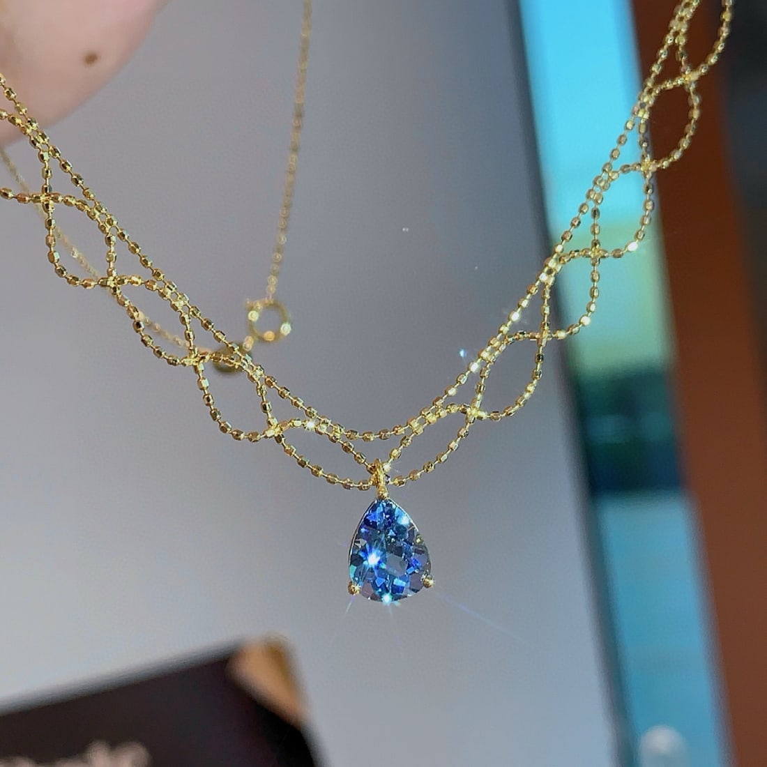 14k Gold 1.05 Ct Natural Aquamarine Necklace - 3