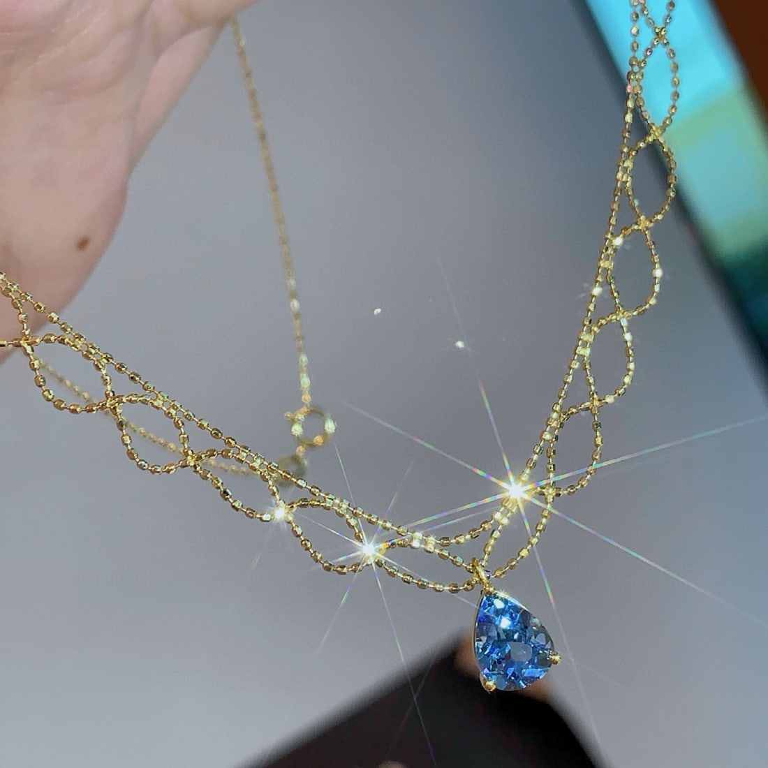 14k Gold 1.05 Ct Natural Aquamarine Necklace - 4
