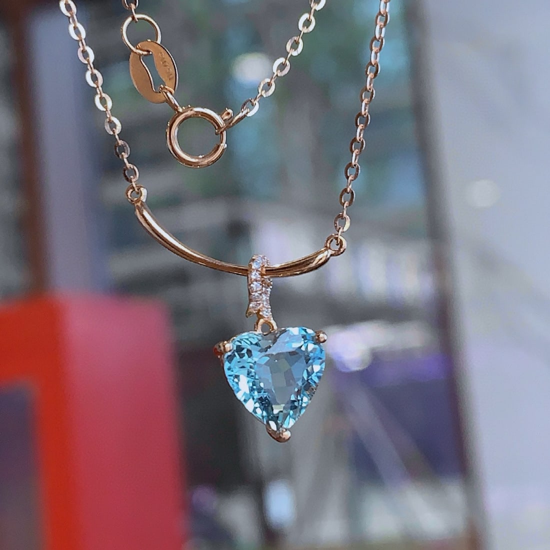 14k Gold 1.7 Ct Natural Aquamarine & Diamond Necklace - 2