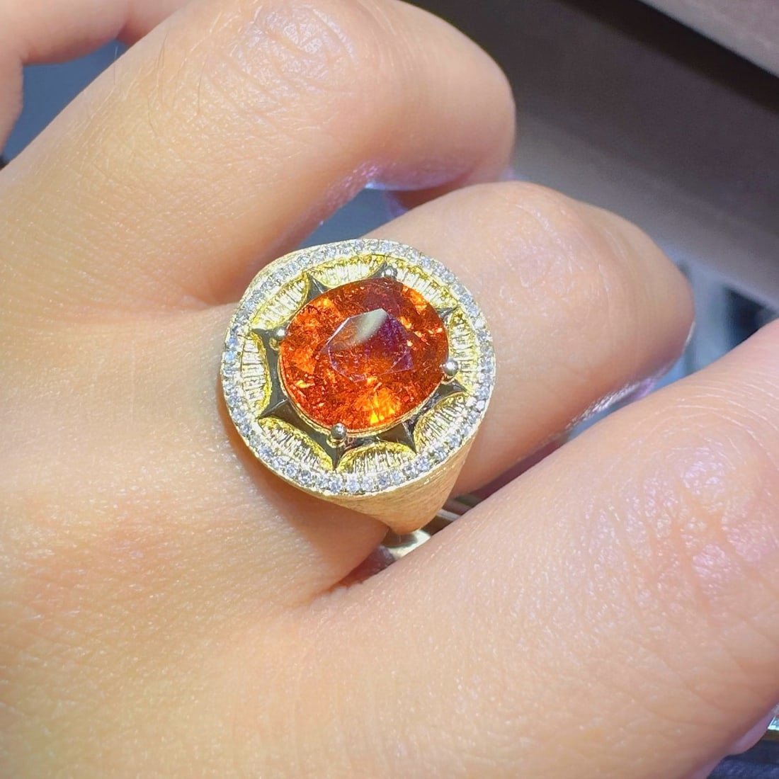 14k Gold 3.54 Ctw Natural Spessartine & Diamond Ring - 2