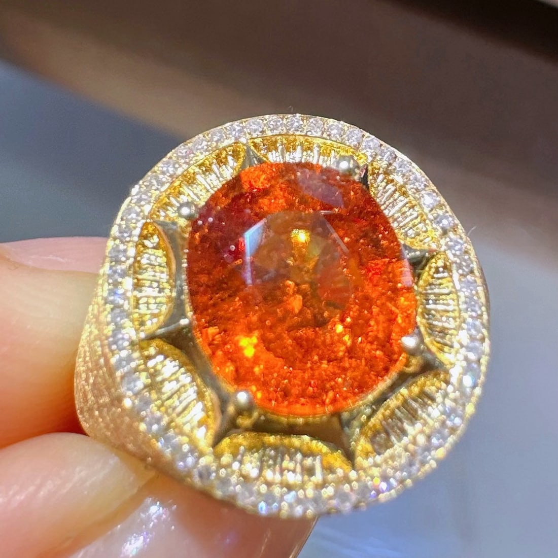 14k Gold 3.54 Ctw Natural Spessartine & Diamond Ring - 3