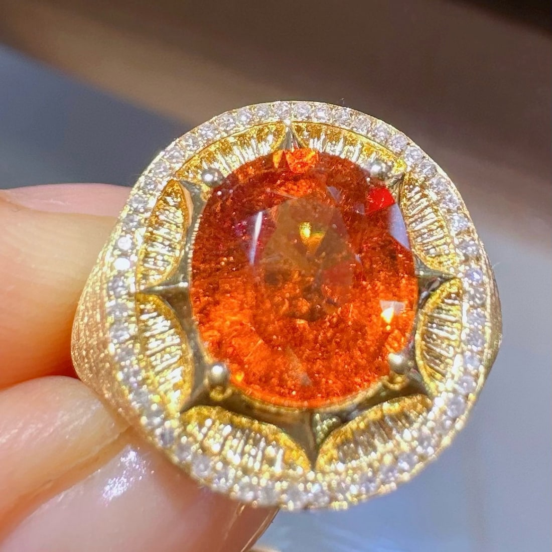 14k Gold 3.54 Ctw Natural Spessartine & Diamond Ring - 4