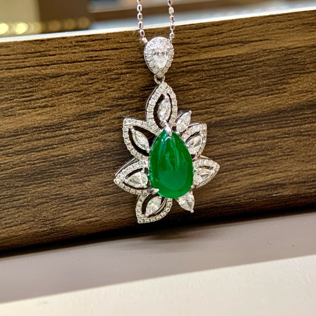 14k Gold 3.84 Ctw Vivid Green Natural Emerald & Diamond Pendant( Without Chain ) - 2