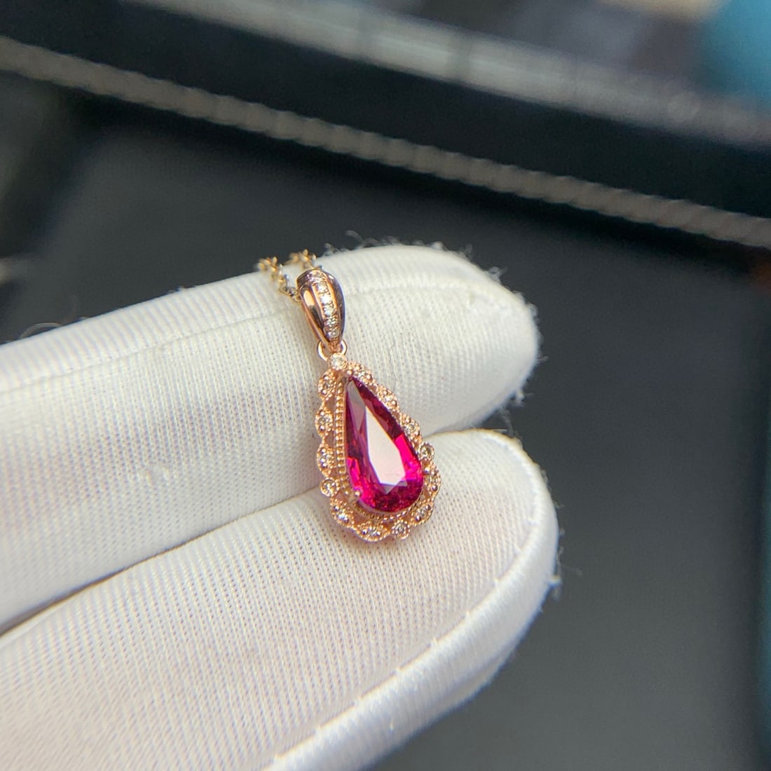 14k Gold 1.2 Ct Natural Tourmaline & Diamond Pendant( Without Chain ) - 2