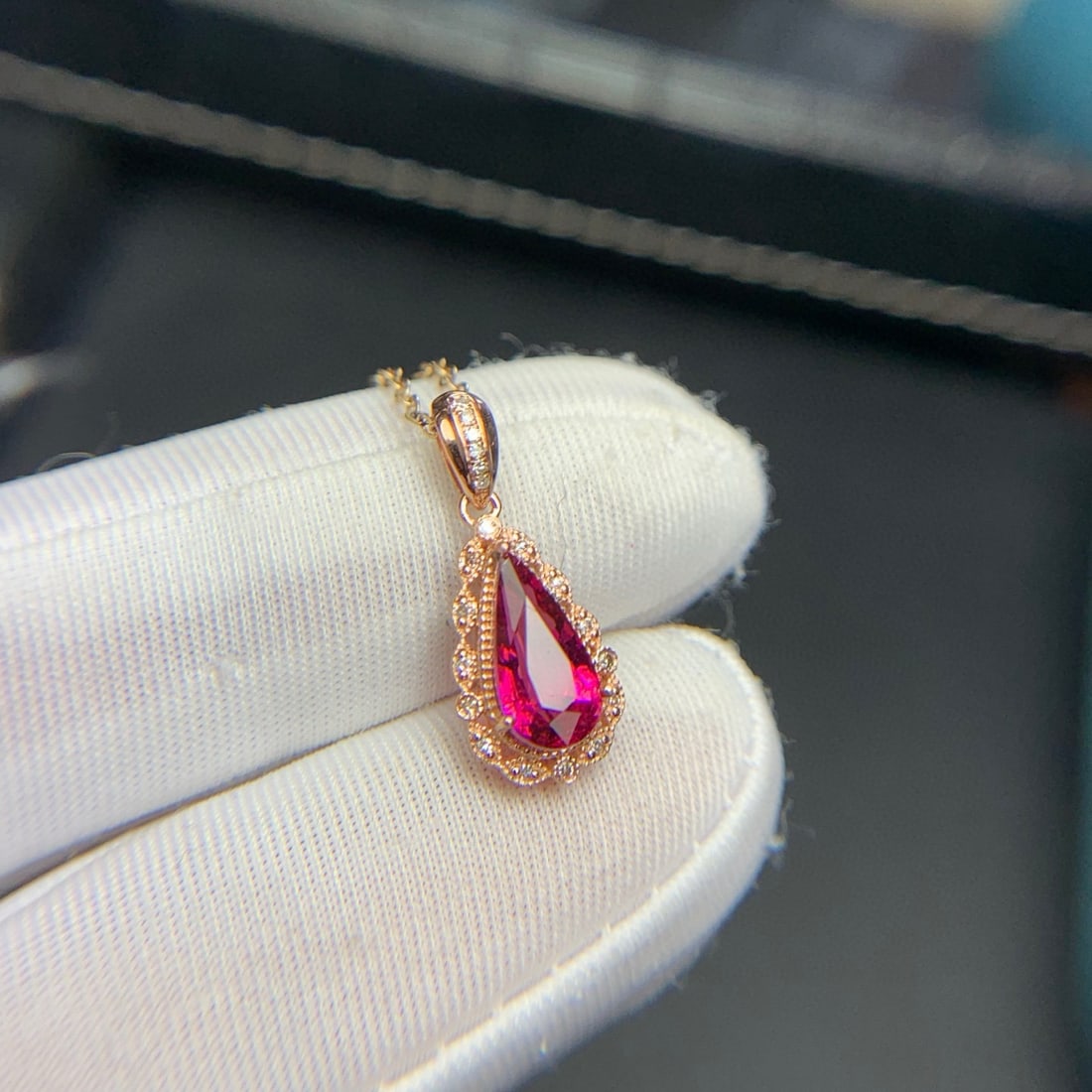 14k Gold 1.2 Ct Natural Tourmaline & Diamond Pendant( Without Chain ) - 3