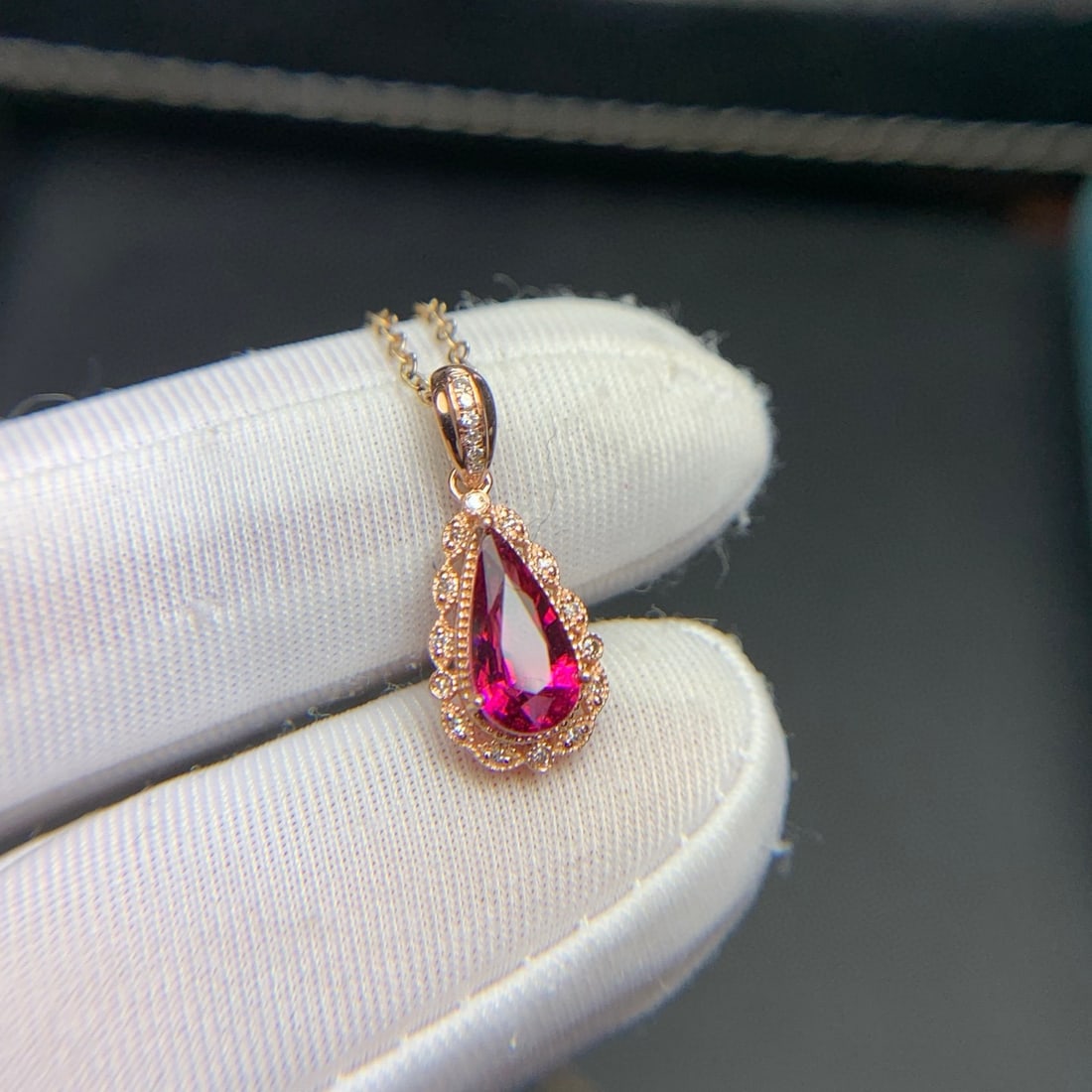 14k Gold 1.2 Ct Natural Tourmaline & Diamond Pendant( Without Chain ) - 4