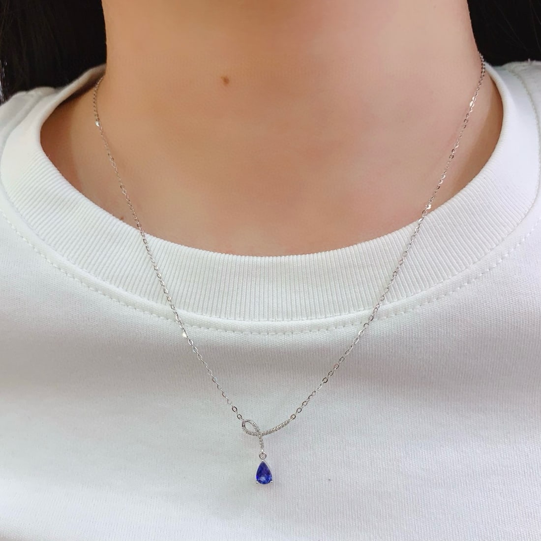 14k Gold 0.7 Ct Natural Sapphire & Diamond Necklace - 3