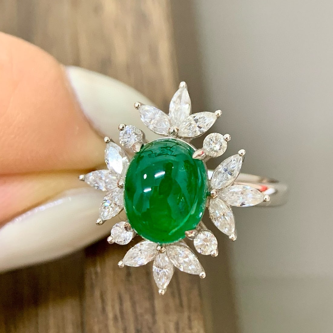 14k Gold 3.15 Ctw Vivid Green Natural Emerald & Diamond Ring - 6