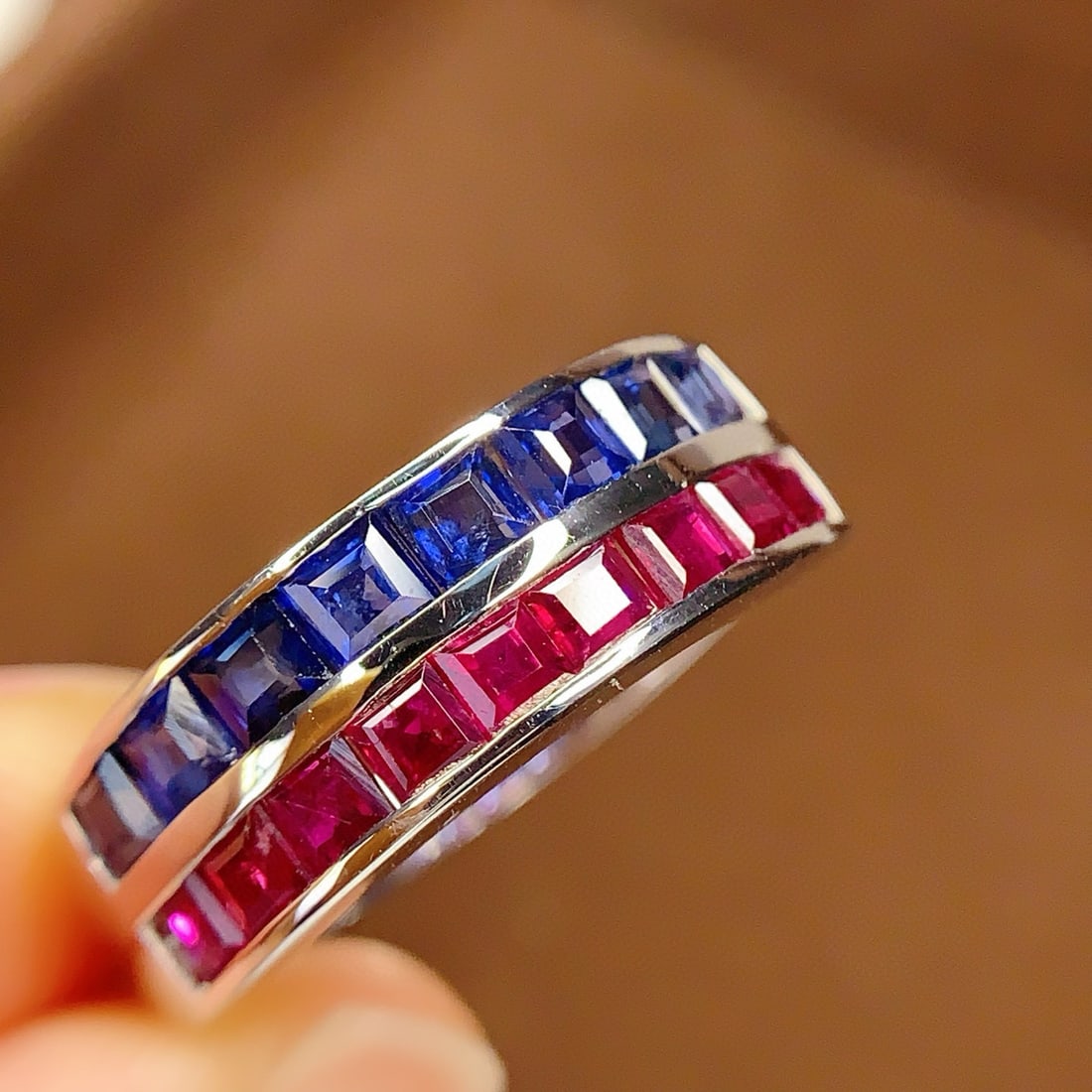 14k Gold 2.51 Ct Natural Ruby & Sapphire Ring: Ref:230998147 // gold content:14k gold // ring size:7. 25us // // main gemstone:ruby & sapphire // shape:square // carat weight:2. 51ct // color:red & blue // treatment:natural Low Estimate: 2600