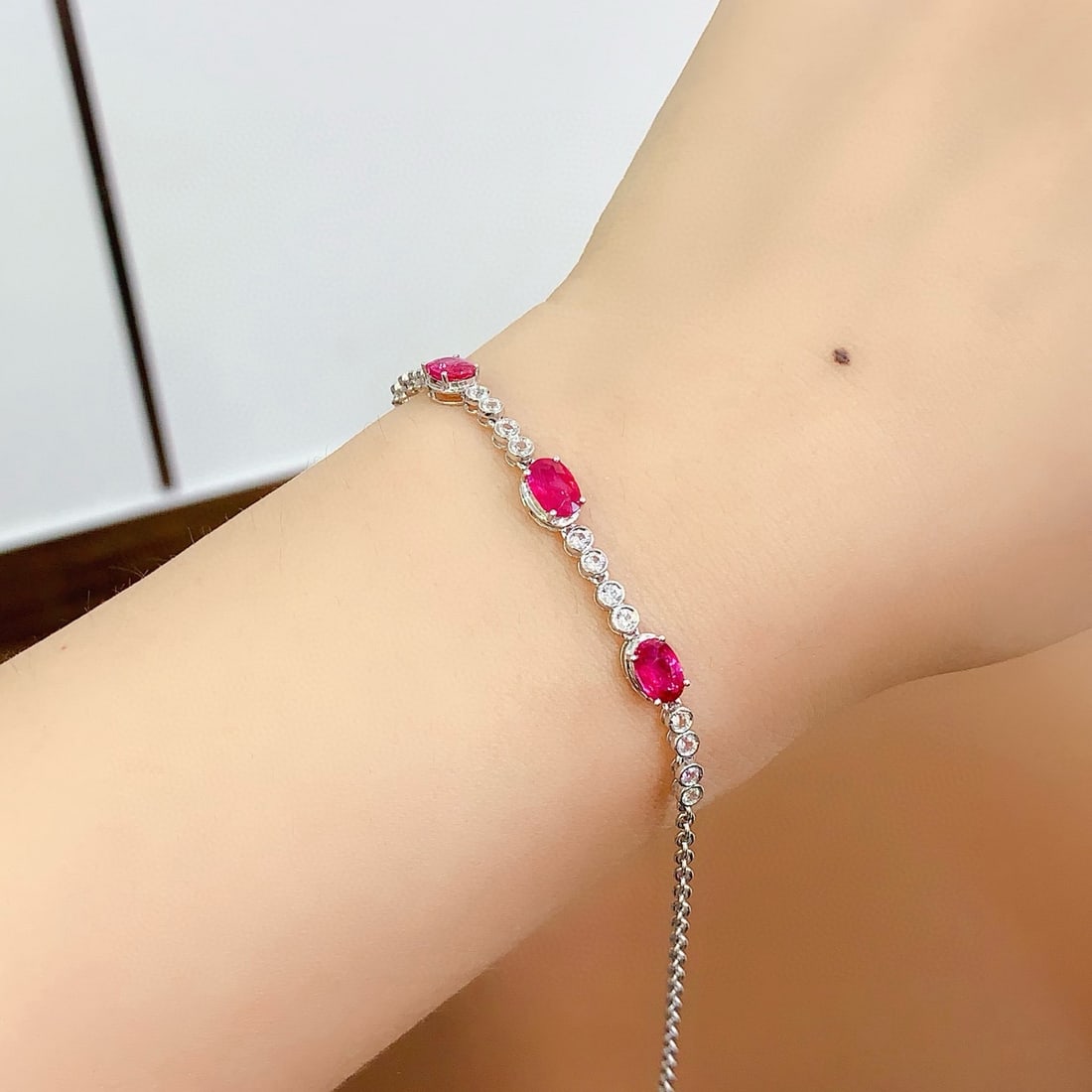14k Gold 2.5 Ct Natural Ruby & Sapphire Bracelet - 6