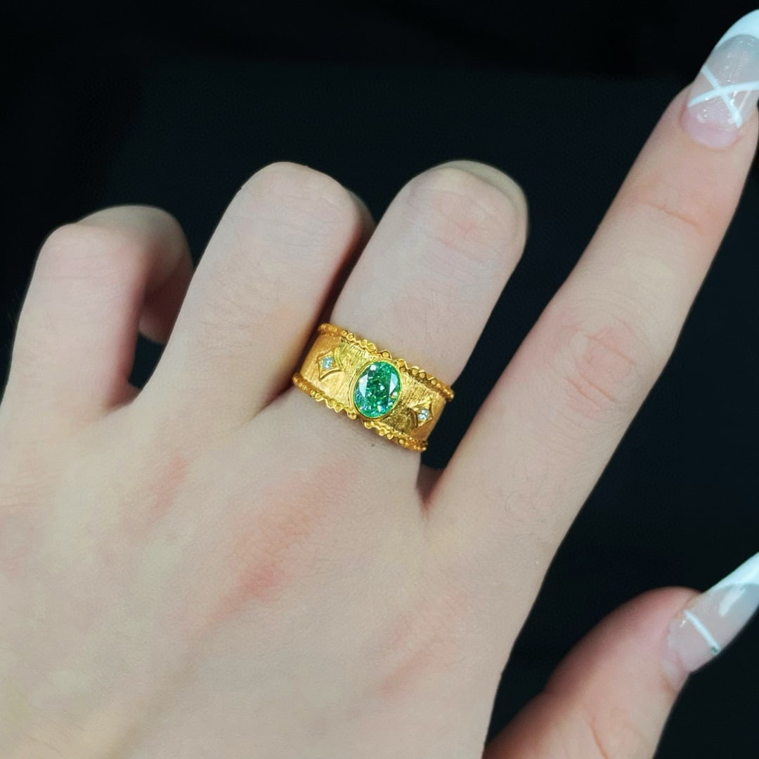 14k Gold 1.15 Ctw Natural Green Diamond & Diamond Ring - 3