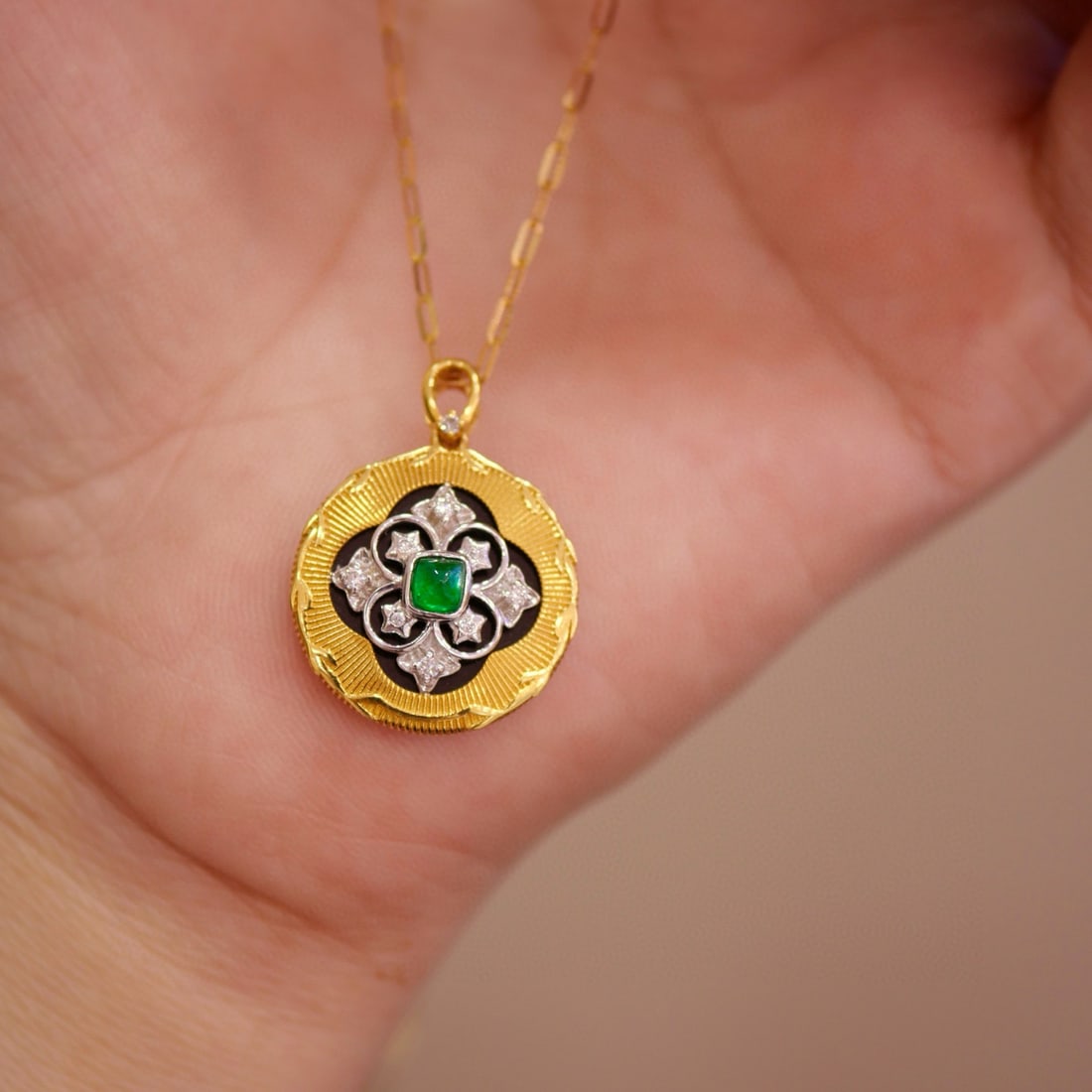 14k Gold 0.21 Ctw Vivid Green Natural Emerald & Diamond Pendant( Without Chain ) - 2