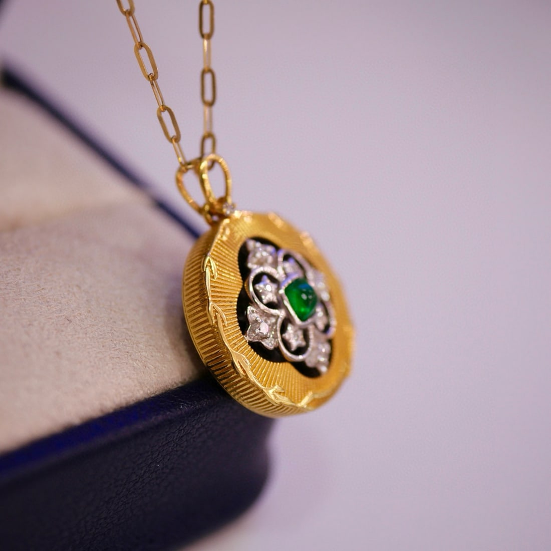 14k Gold 0.21 Ctw Vivid Green Natural Emerald & Diamond Pendant( Without Chain ) - 3