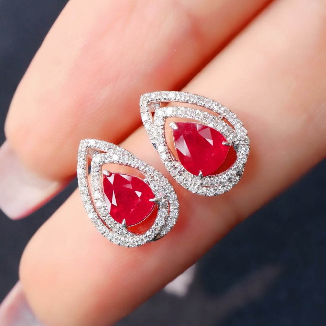 14k Gold 1.73 Ctw Natural Ruby & Diamond Earrings - 2