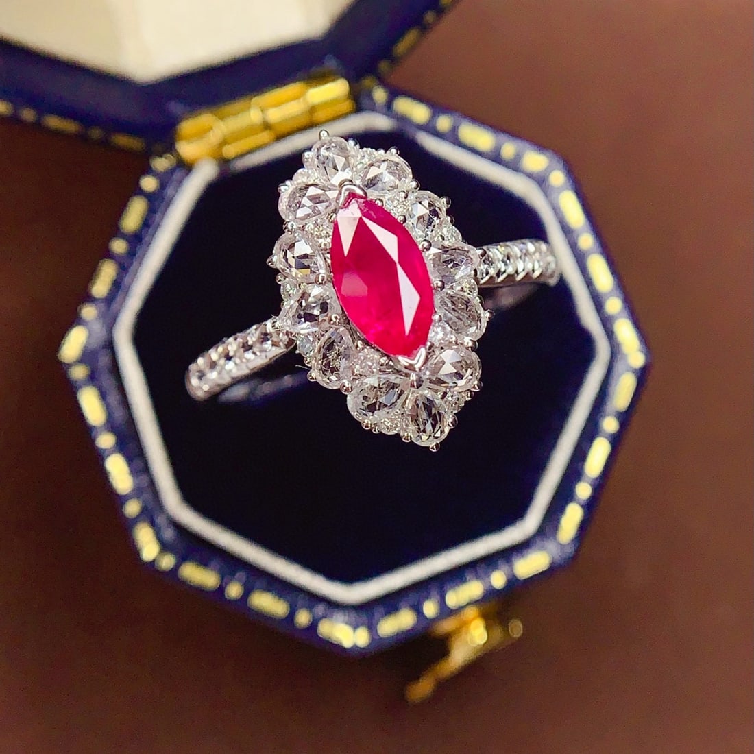 14k Gold 0.85 Ct Natural Ruby & Diamond & Sapphire Ring: Ref:230998175 // gold content:14k gold // ring size:7. 25us // // main gemstone:ruby // shape:marquise // carat weight:0. 85ct // color:red // treatment:natural // // adjacent gemstone 2 : diamond //