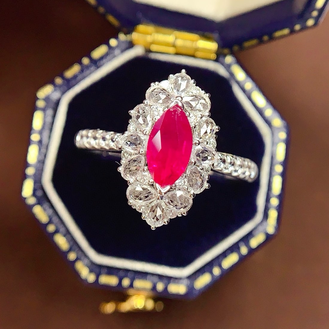 14k Gold 0.85 Ct Natural Ruby & Diamond & Sapphire Ring - 4