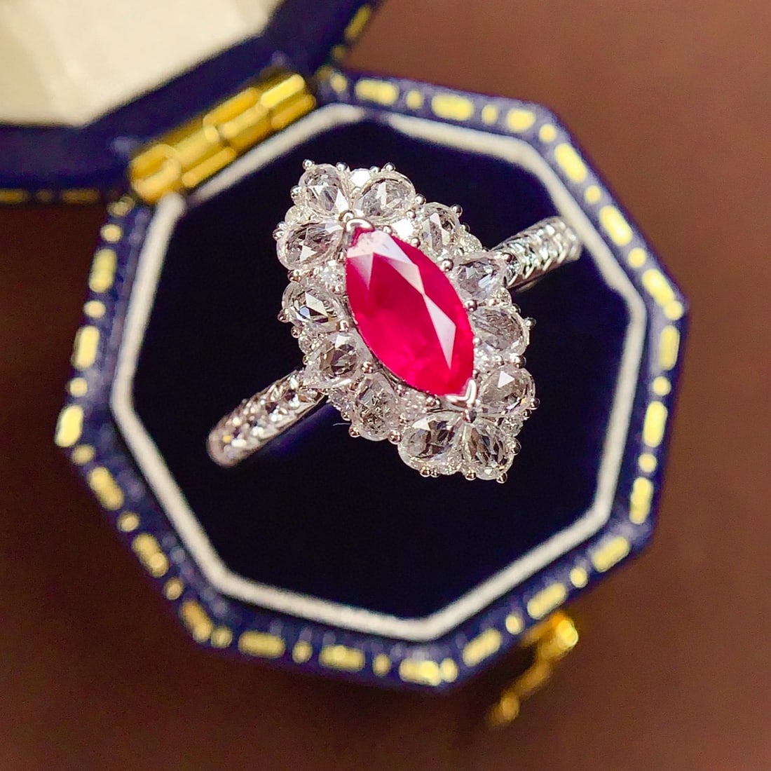 14k Gold 0.85 Ct Natural Ruby & Diamond & Sapphire Ring - 5