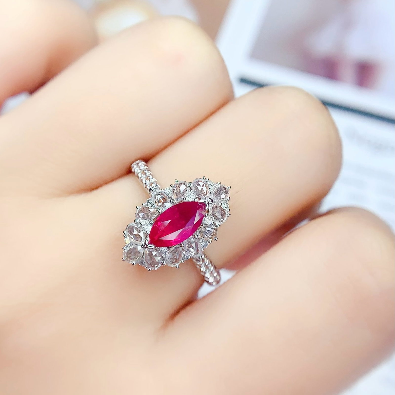 14k Gold 0.85 Ct Natural Ruby & Diamond & Sapphire Ring - 6