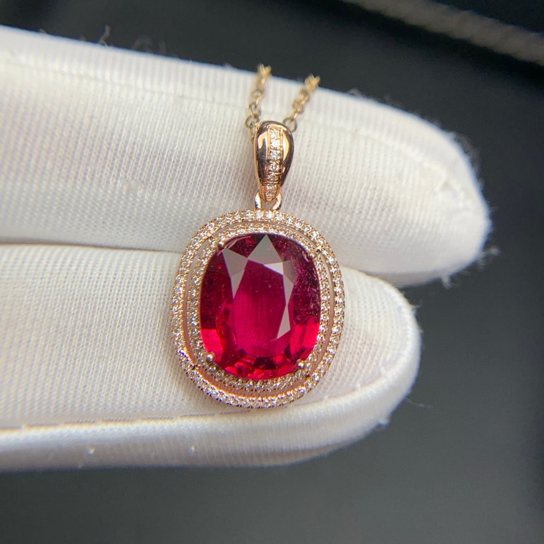14k Gold 3.4 Ct Natural Tourmaline & Diamond Pendant( Without Chain ) - 2