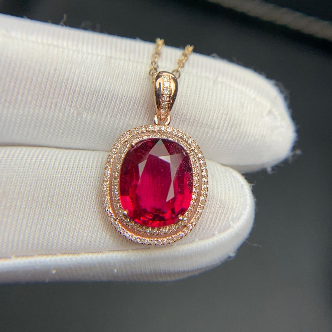 14k Gold 3.4 Ct Natural Tourmaline & Diamond Pendant( Without Chain ) - 3