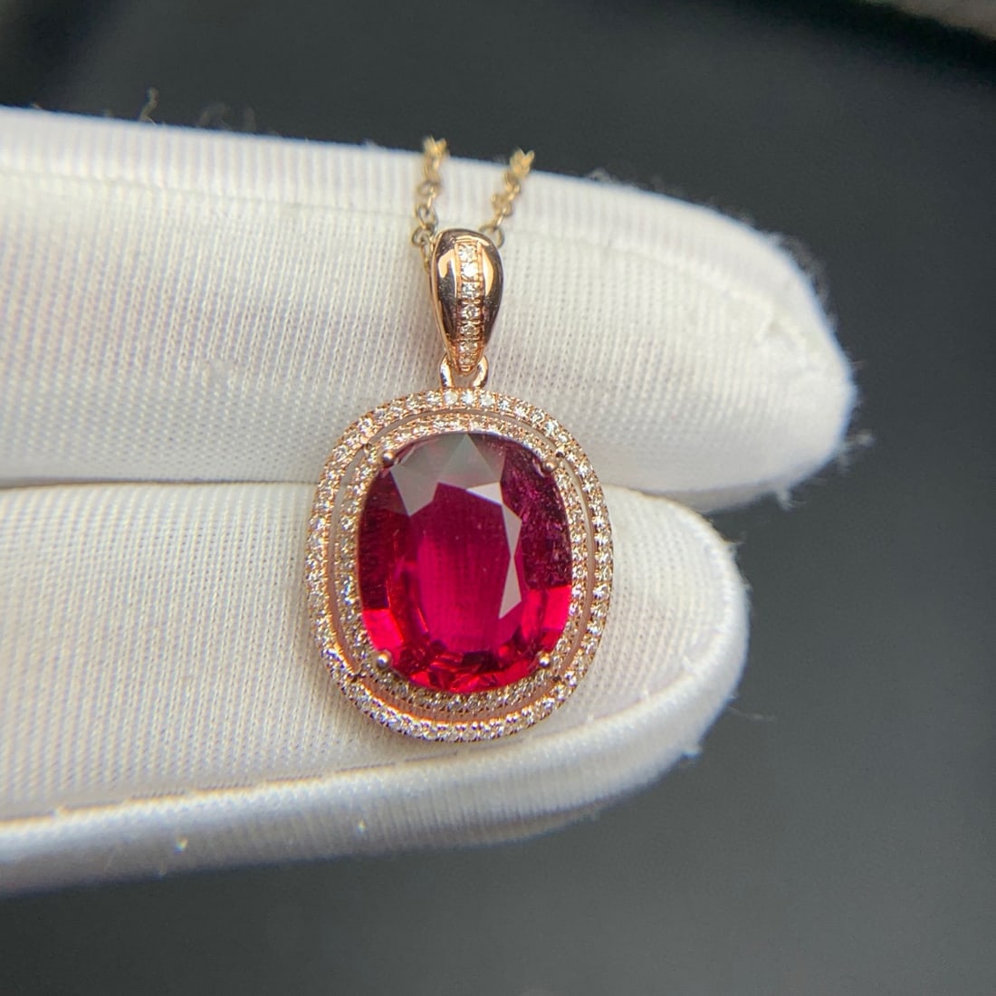 14k Gold 3.4 Ct Natural Tourmaline & Diamond Pendant( Without Chain ) - 4