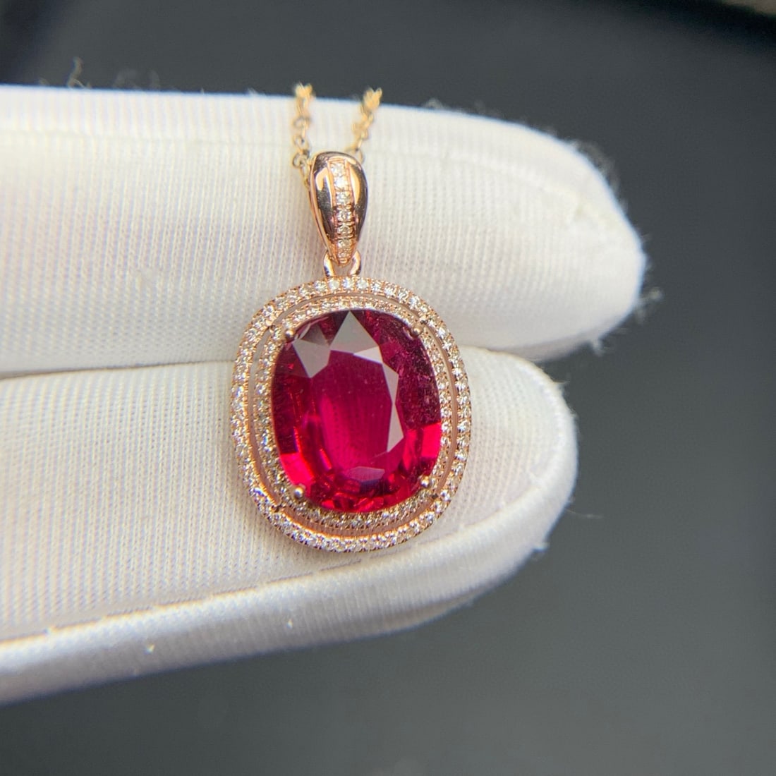 14k Gold 3.4 Ct Natural Tourmaline & Diamond Pendant( Without Chain ) - 5
