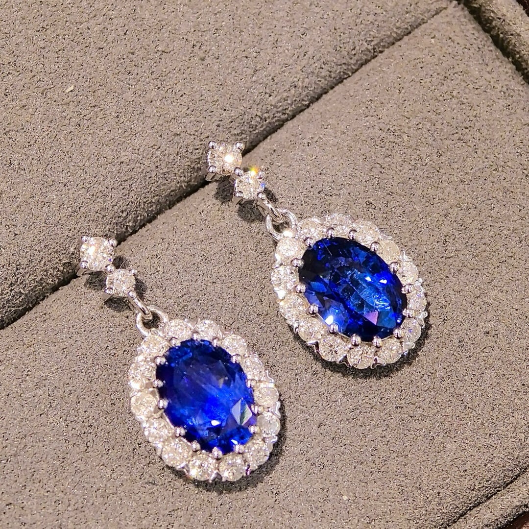 14k Gold 2.87 Ctw Natural Sapphire & Diamond Earrings - 2