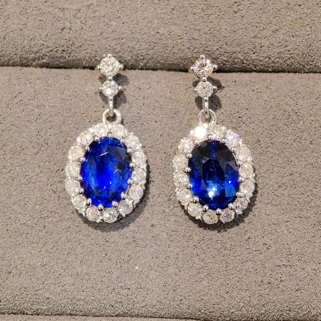14k Gold 2.87 Ctw Natural Sapphire & Diamond Earrings - 3