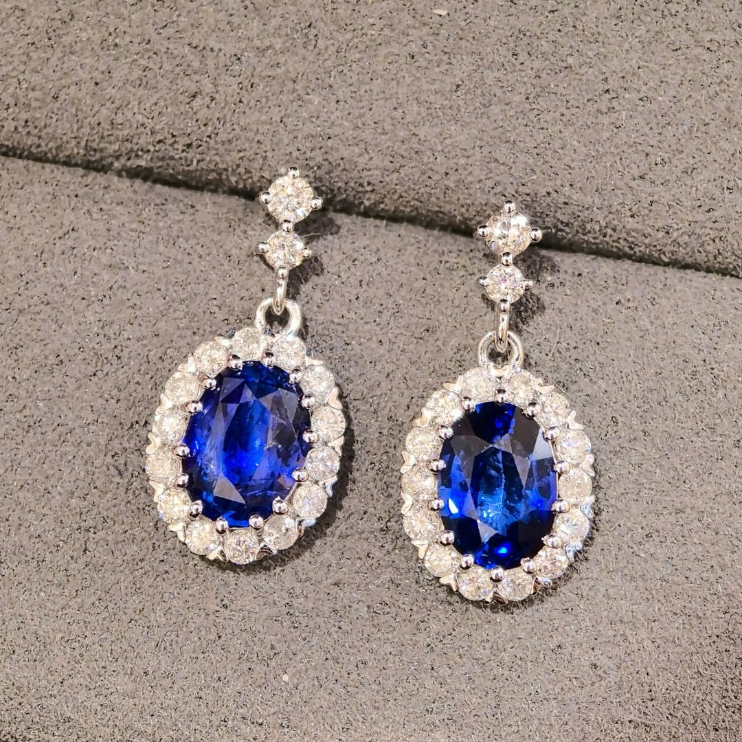 14k Gold 2.87 Ctw Natural Sapphire & Diamond Earrings - 4